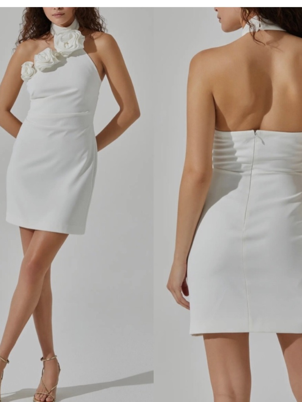 ASTR White Halter Mini Dress with Floral Neckline